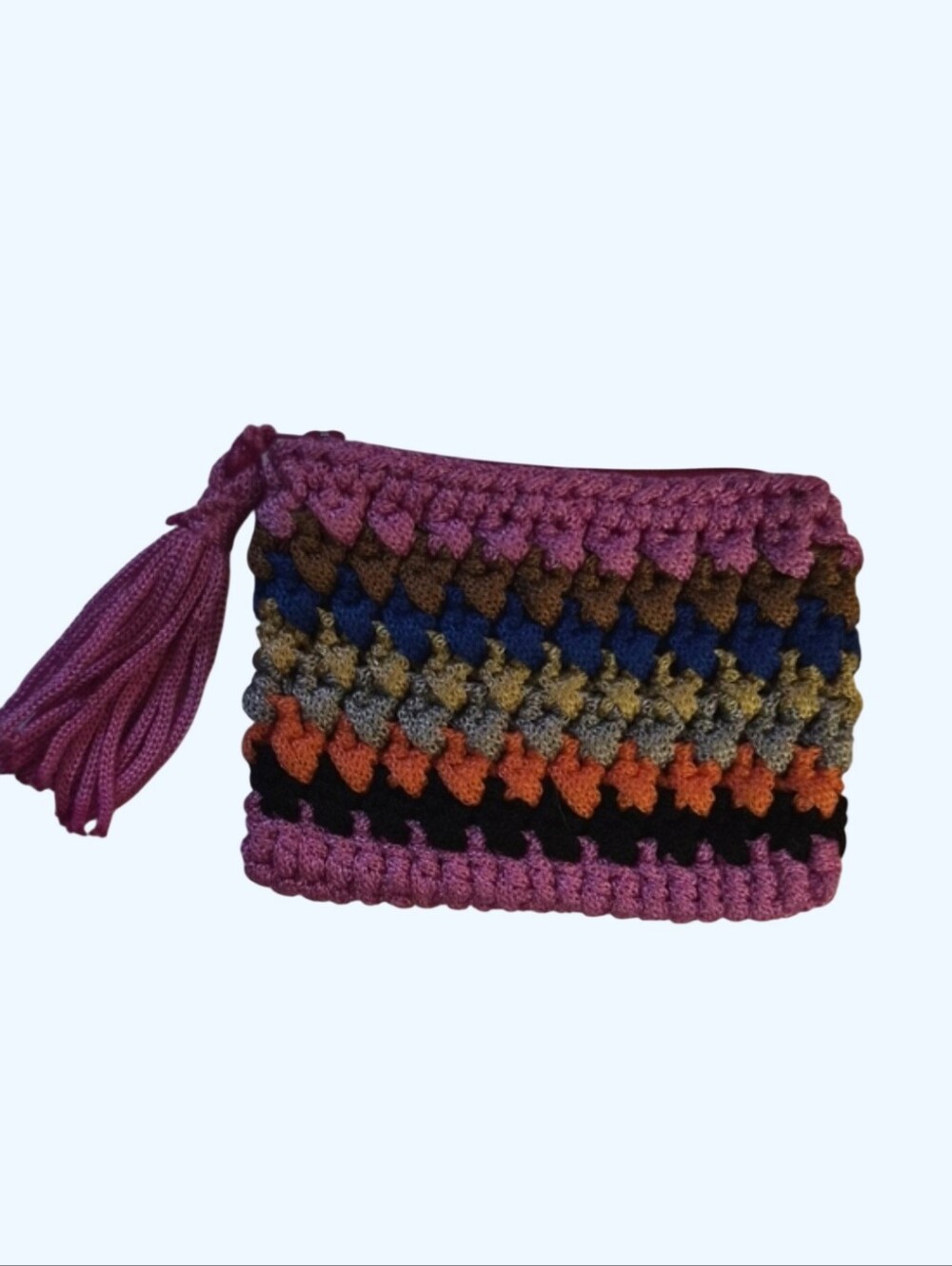 Crocheted Multicolor Striped Zipper Pouch Purchased In Mexico